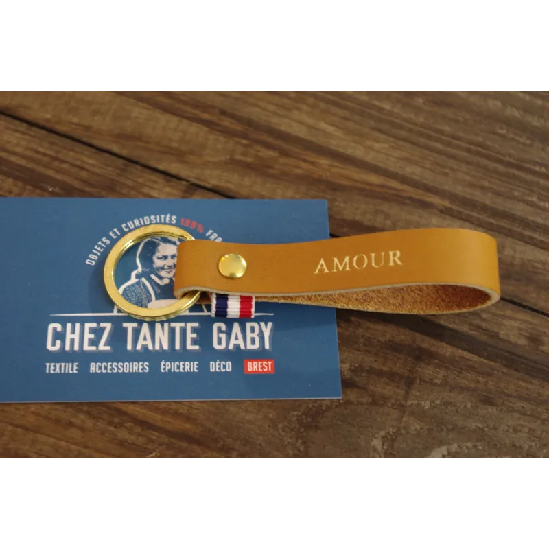 Amour - Porte clé cuir camel - Léonny Cha