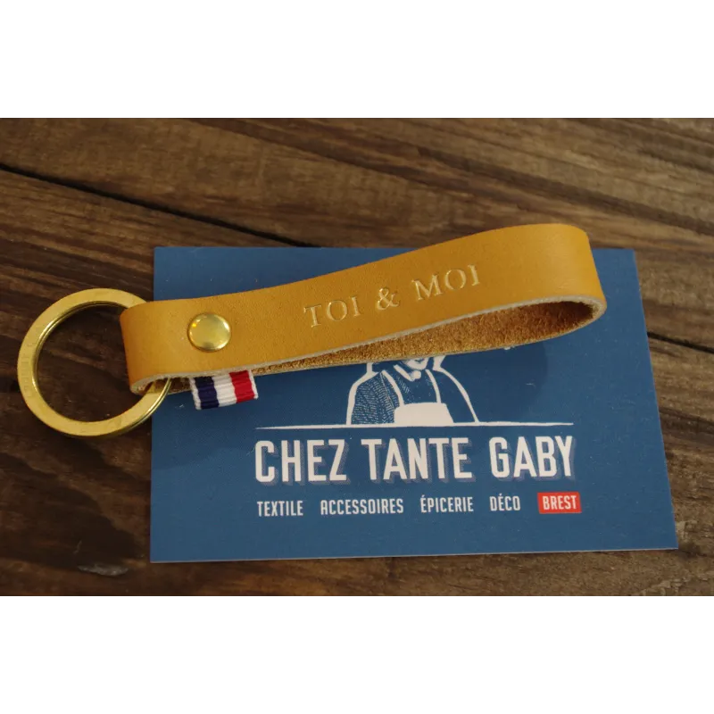 Toi et Moi - Porte clé cuir camel - Léonny Cha