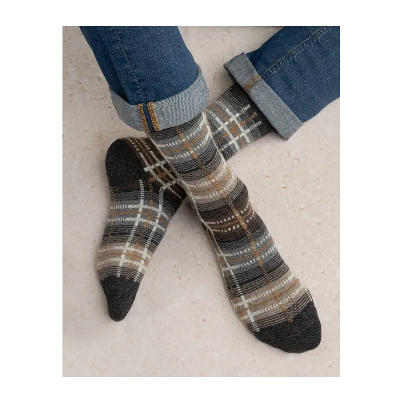 Chaussettes laine et cachemire anthracite homme - Bleu forêt