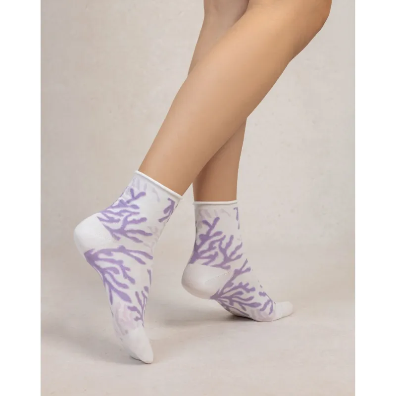 Socquettes veloutées coraux blanc femme - Bleu forêt