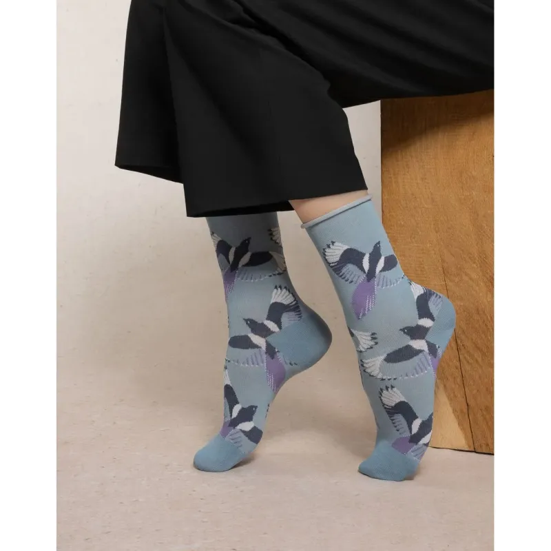 Chaussettes Veloutées oiseux bleu norvège - Bleu Forêt