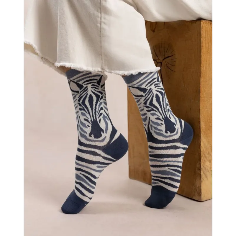 Chaussettes Zèbres - Bleu Forêt