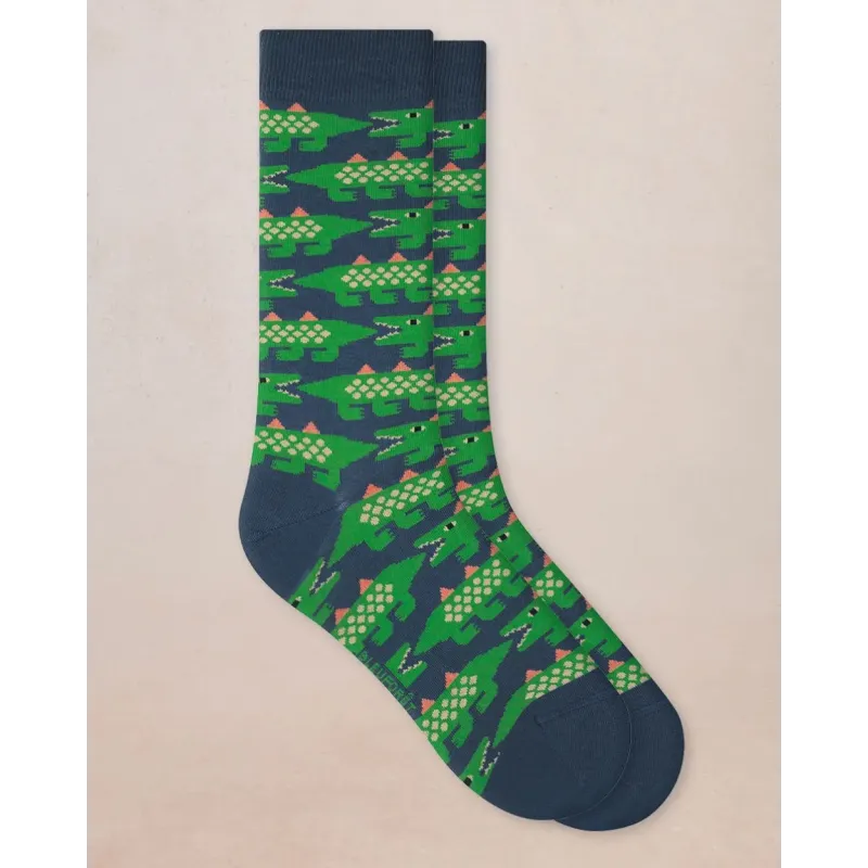 Chaussettes Crocodiles - Bleu Forêt
