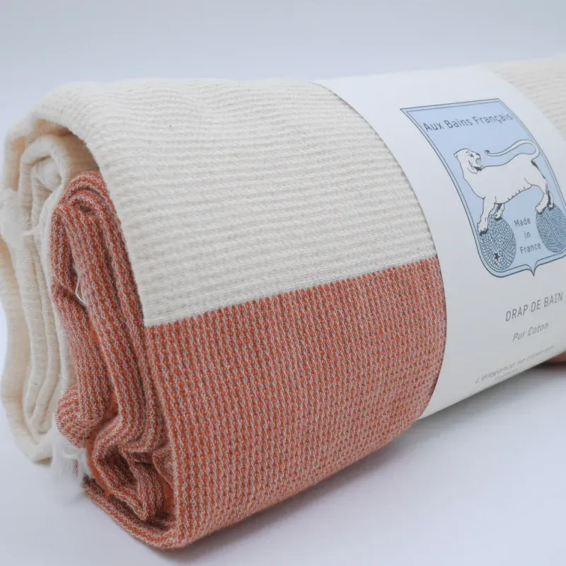 Drap de bain bicolore Ocre Rouge - Aux bains Français