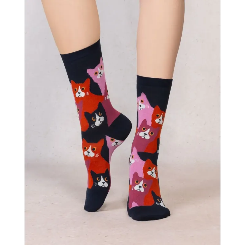 Chaussettes Chats marine - Bleu Forêt