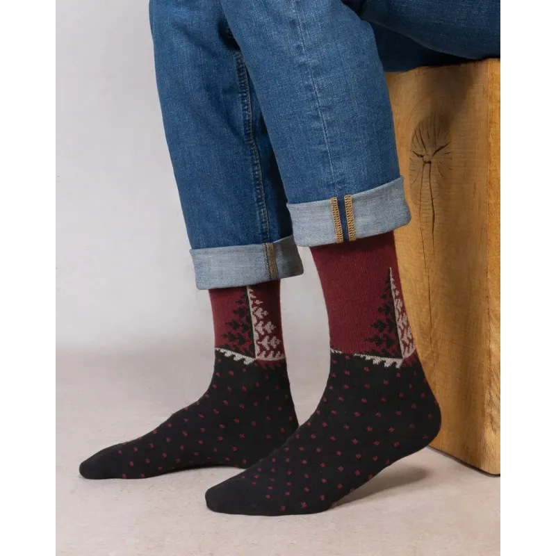 Chaussettes laine cachemire sapin chianti - Bleu Forêt
