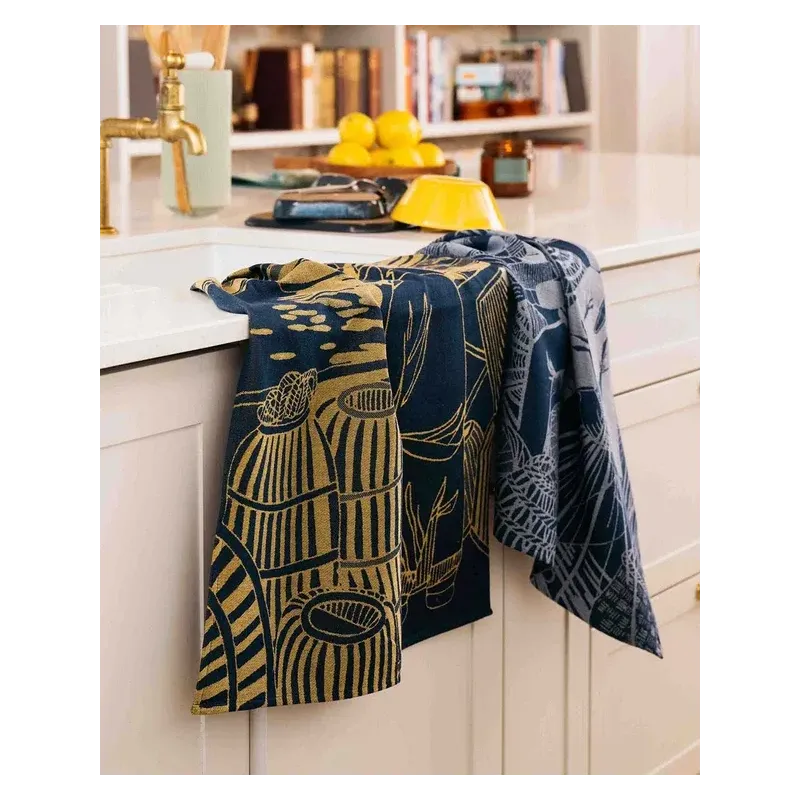 Torchon Jacquard Pêcheurs aux paniers - Tissage Moutet